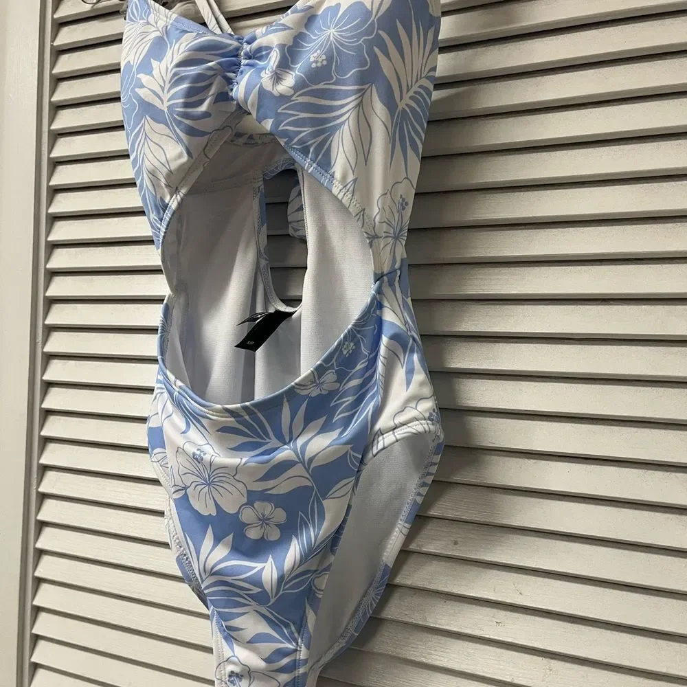 Hurley Blue and White Floral Kids One Piece Swimsuit